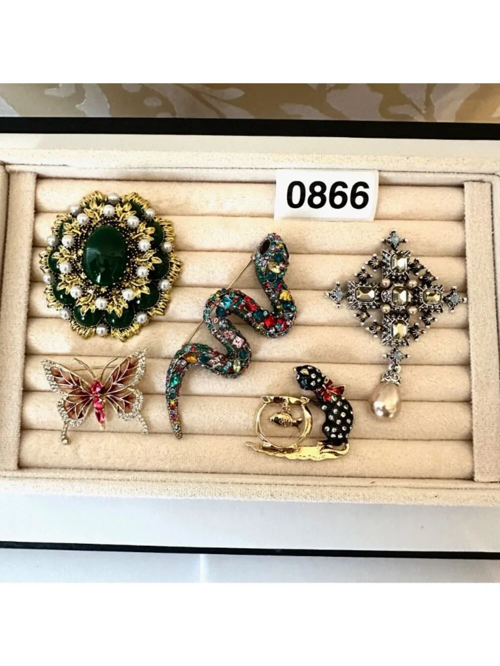 Costume Jewelry Lot Brooches Pin Snake Butterfly Cat Maltese Cross